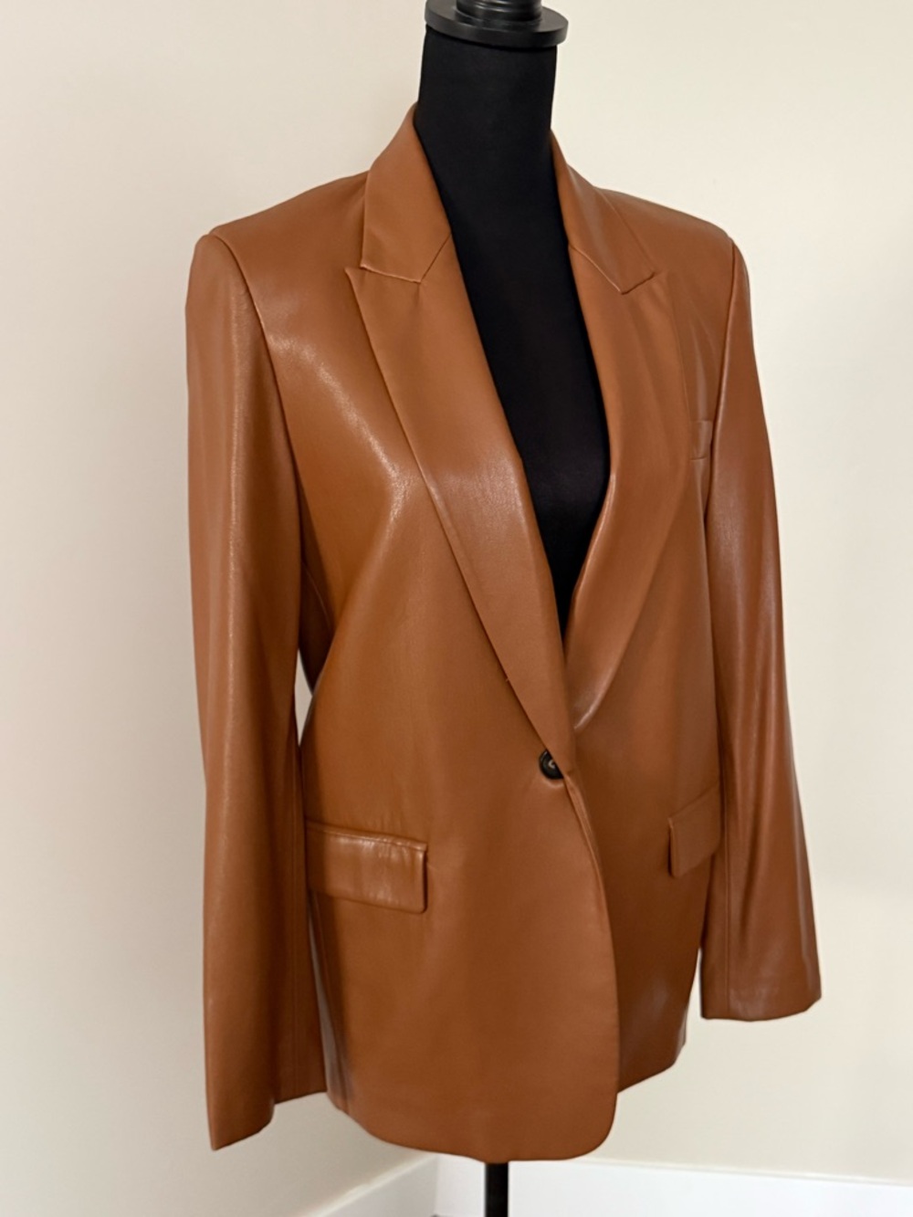 Zara Cognac Faux Leather Single-Button Blazer